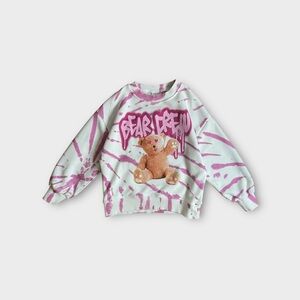 Zara Bear Crew Graphic Pink Paint Splatter Sweater